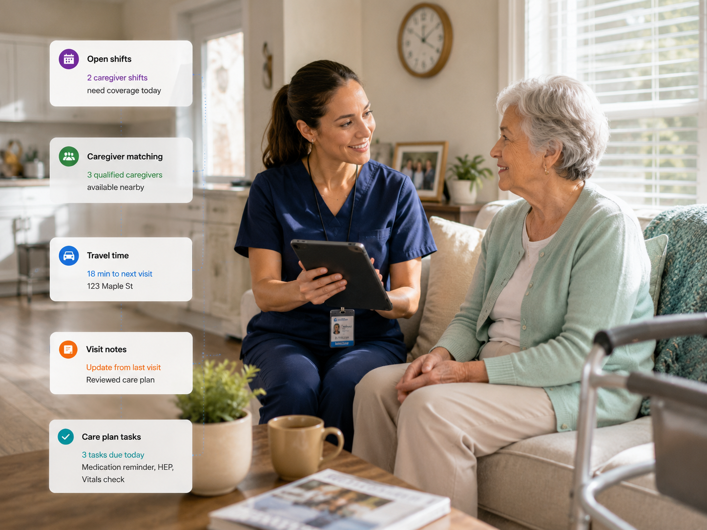 Home health employee scheduling software helping agencies coordinate caregiver schedules client visits coverage communication and daily operations